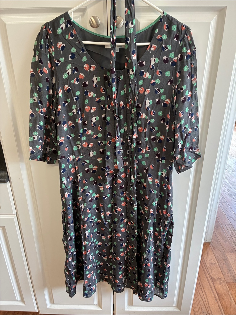Boden Dark Gray Dress with Green and Blue Floral Print size 12